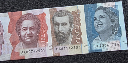 Set of 2, 5 and 10 Pesos 2020- 2022 Colombia notes Gem Uncirculated UNC (3 banknotes)