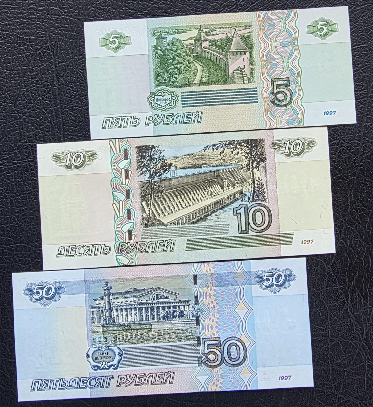 Set of 5, 10, and 50 Rubles 1997 Uncirculated UNC (three notes)