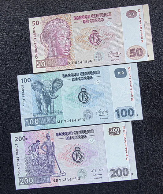 Set of 50, 100, and 200 Francs 2013- 2022 Uncirculated UNC (three notes)