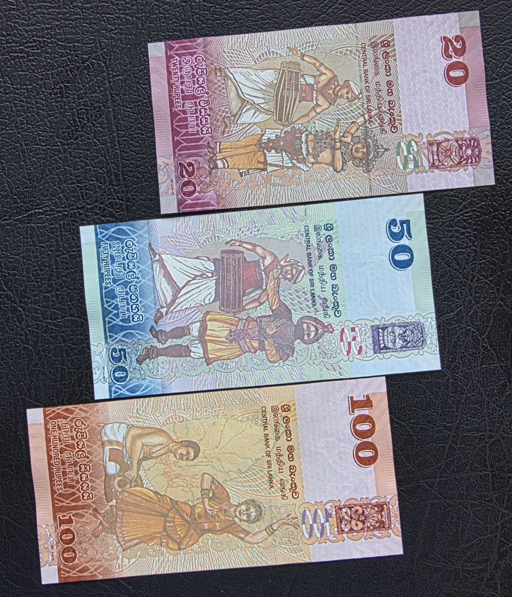 Set of 20, 50, and 100 Rupees 2022 Sri Lanka Uncirculated UNC (three notes)