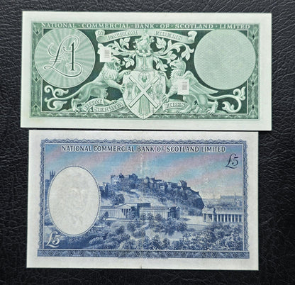 Set of 1 and 5 Pounds 1963- 1968 Scotkand About Uncirculated AUNC- Rare