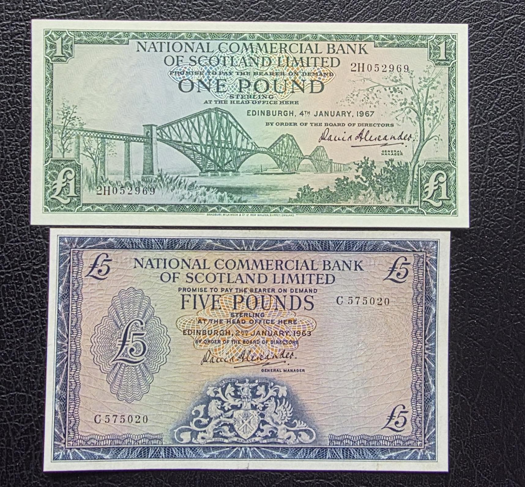 Set of 1 and 5 Pounds 1963- 1968 Scotkand About Uncirculated AUNC- Rare