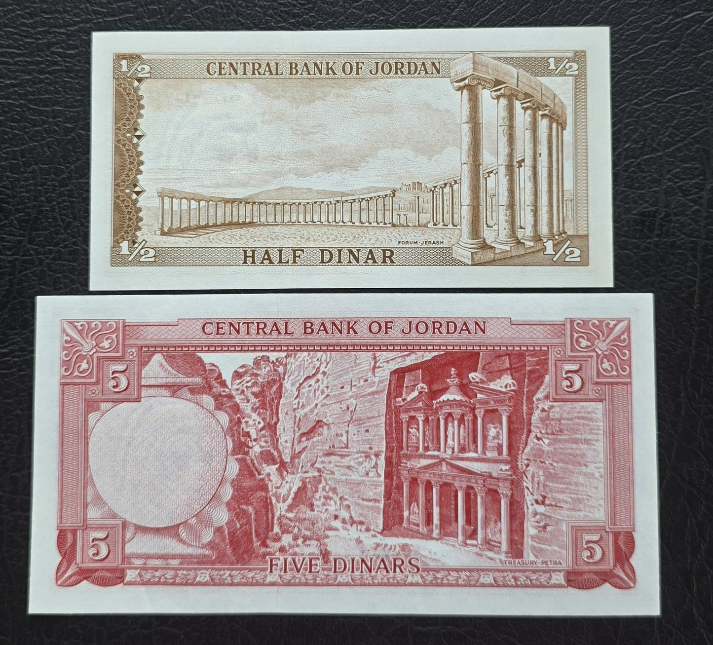 Set of 1/2 and 5 Dinar 1959 Jordan Uncirculated UNC