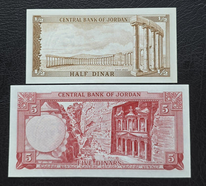 Set of 1/2 and 5 Dinar 1959 Jordan Uncirculated UNC