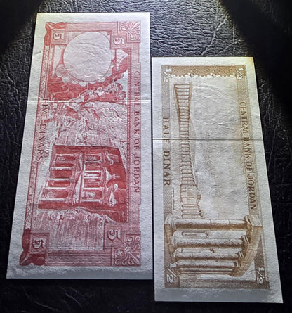 Set of 1/2 and 5 Dinar 1959 Jordan Uncirculated UNC
