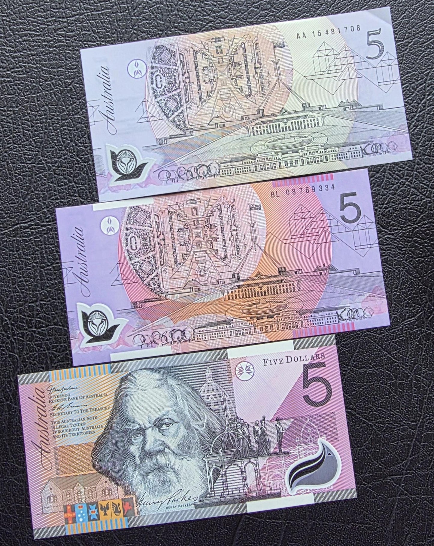 Set of 5 dollars (x3) 1992- 2008 Australia notes Uncirculated UNC (3 banknotes)