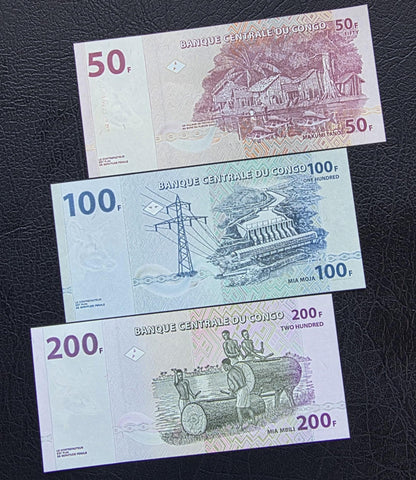 Set of 50, 100, and 200 Francs 2013- 2022 Uncirculated UNC (three notes)
