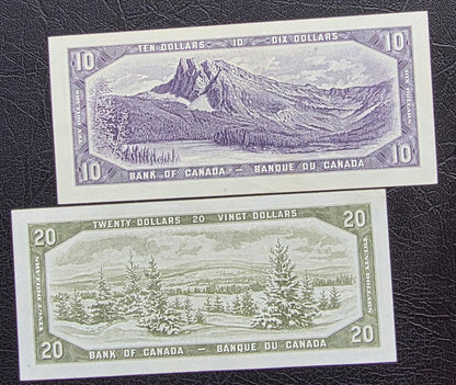 Set of 10 and 20 Dollars 1954 Canada About Uncirculated AUNC (Two notes)- see the description