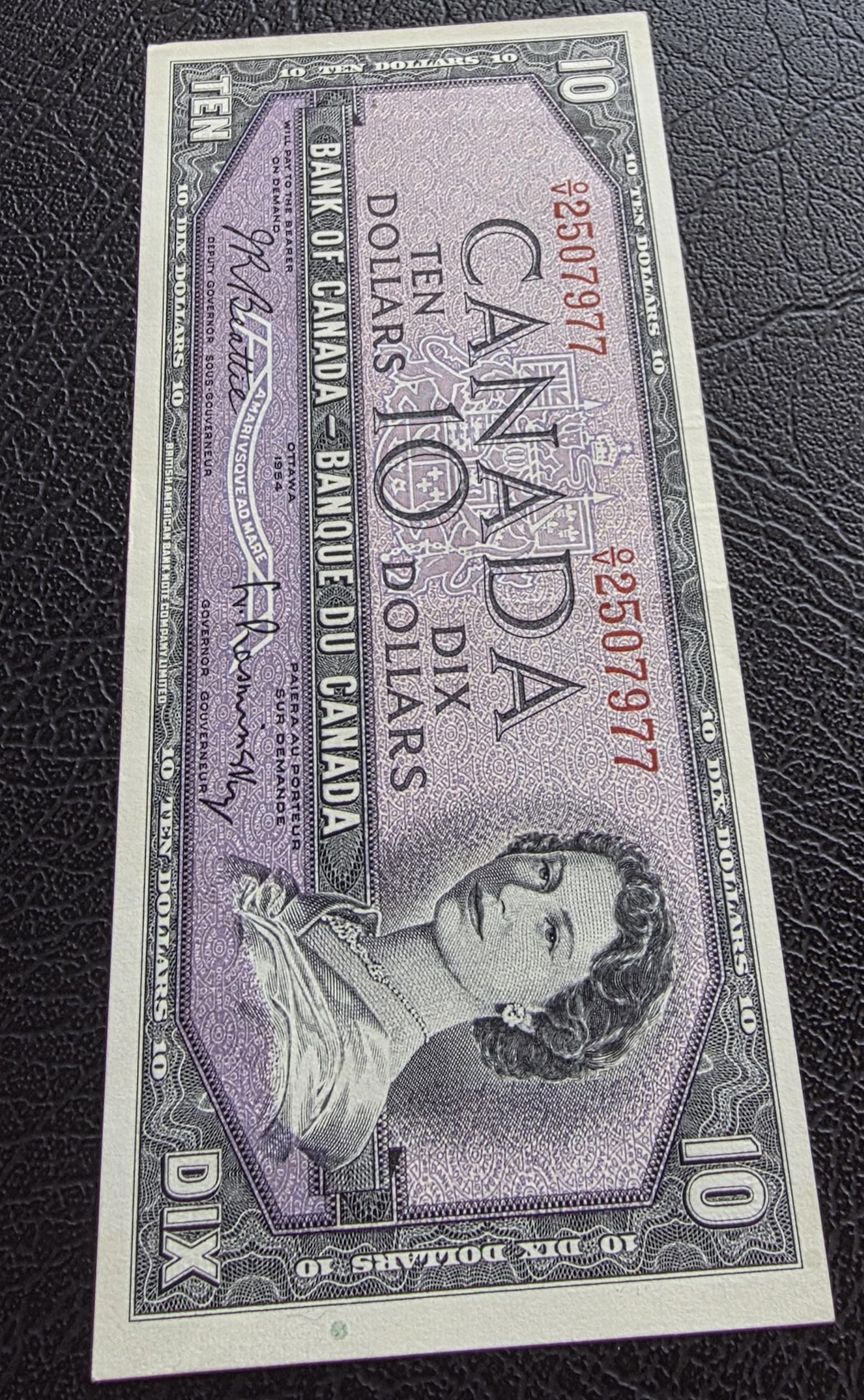 Set of 10 and 20 Dollars 1954 Canada About Uncirculated AUNC (Two notes)- see the description