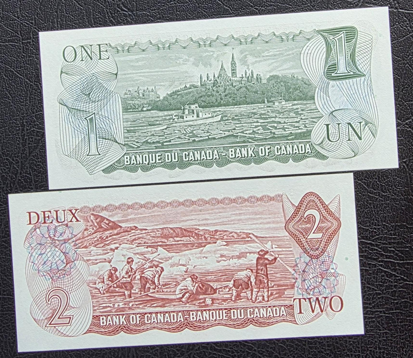 Set of 1 and 2 Dollars 1974 Canada Gem Uncirculated UNC (two notes)
