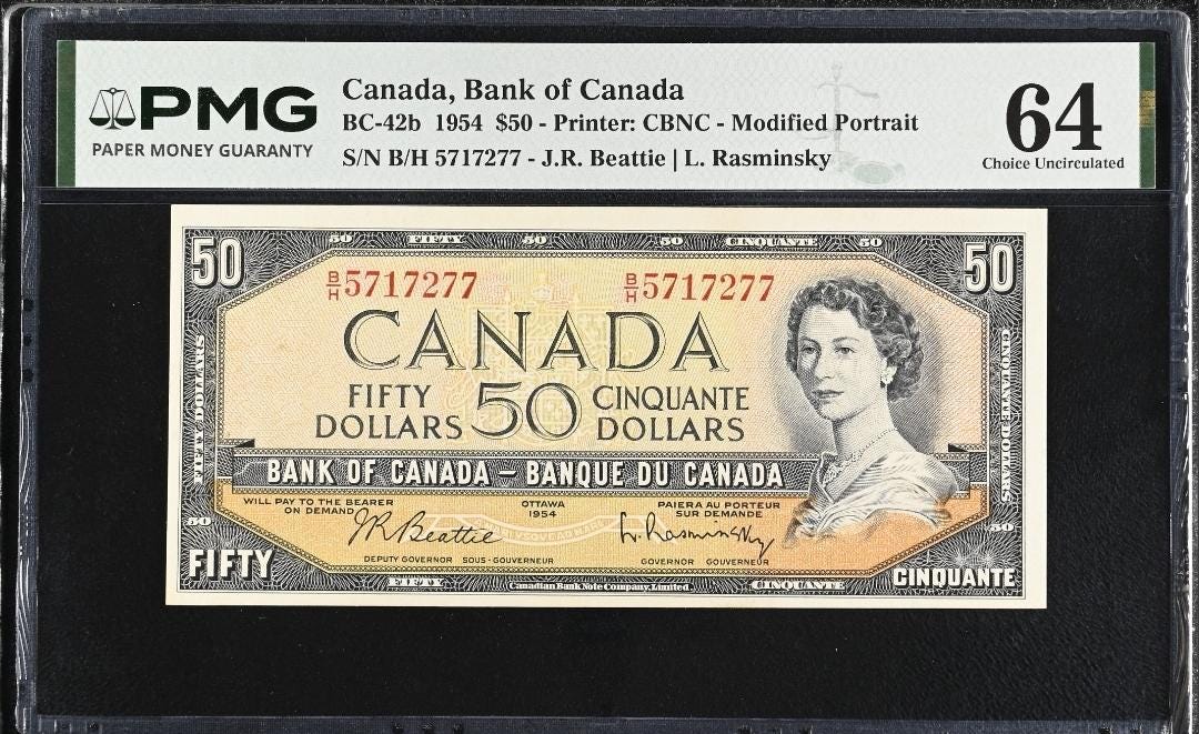50 Dollars 1954 Canada Choice Uncirculated UNC PMG 64