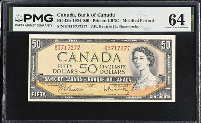 50 Dollars 1954 Canada Choice Uncirculated UNC PMG 64