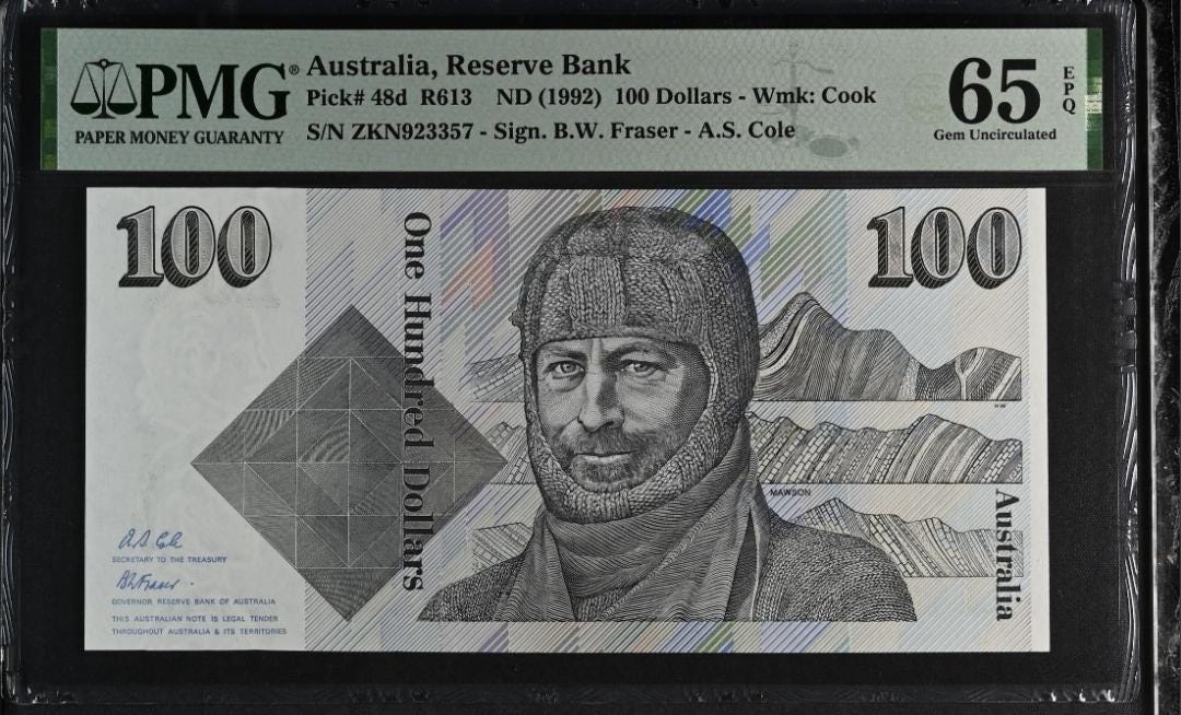 100 Dollars 1992 Australia Gem Uncirculated UNC PMG 65 EPQ
