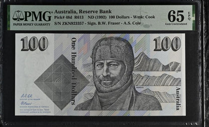 100 Dollars 1992 Australia Gem Uncirculated UNC PMG 65 EPQ