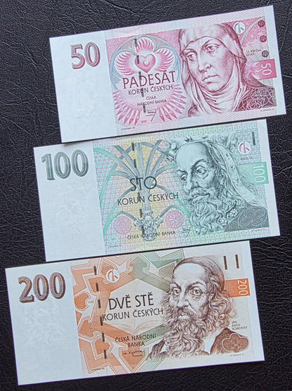 Set of 50, 100 and 200 Korun 1980s Czech Republic notes Uncirculated UNC (three notes)
