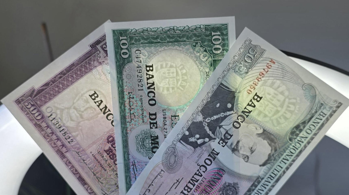 Set of 50, 100 and 500 Escudos 1961- 1970 Mozambique notes Gem Uncirculated UNC (3 banknotes)