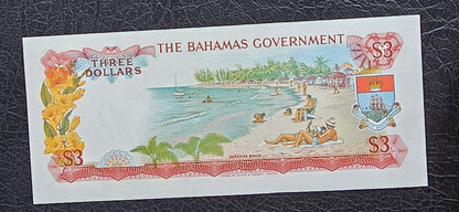 Three 3 Dollars 1965 Bahamas British Colony Gem Uncirculated UNC