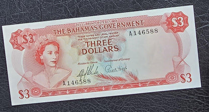 Three 3 Dollars 1965 Bahamas British Colony Gem Uncirculated UNC