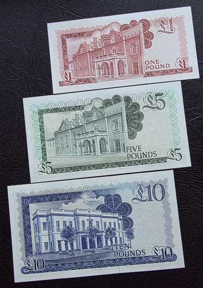 Set of 1, 5 and 10 Pounds 1986- 88 Gibraltar notes Gem Uncirculated UNC (three notes)