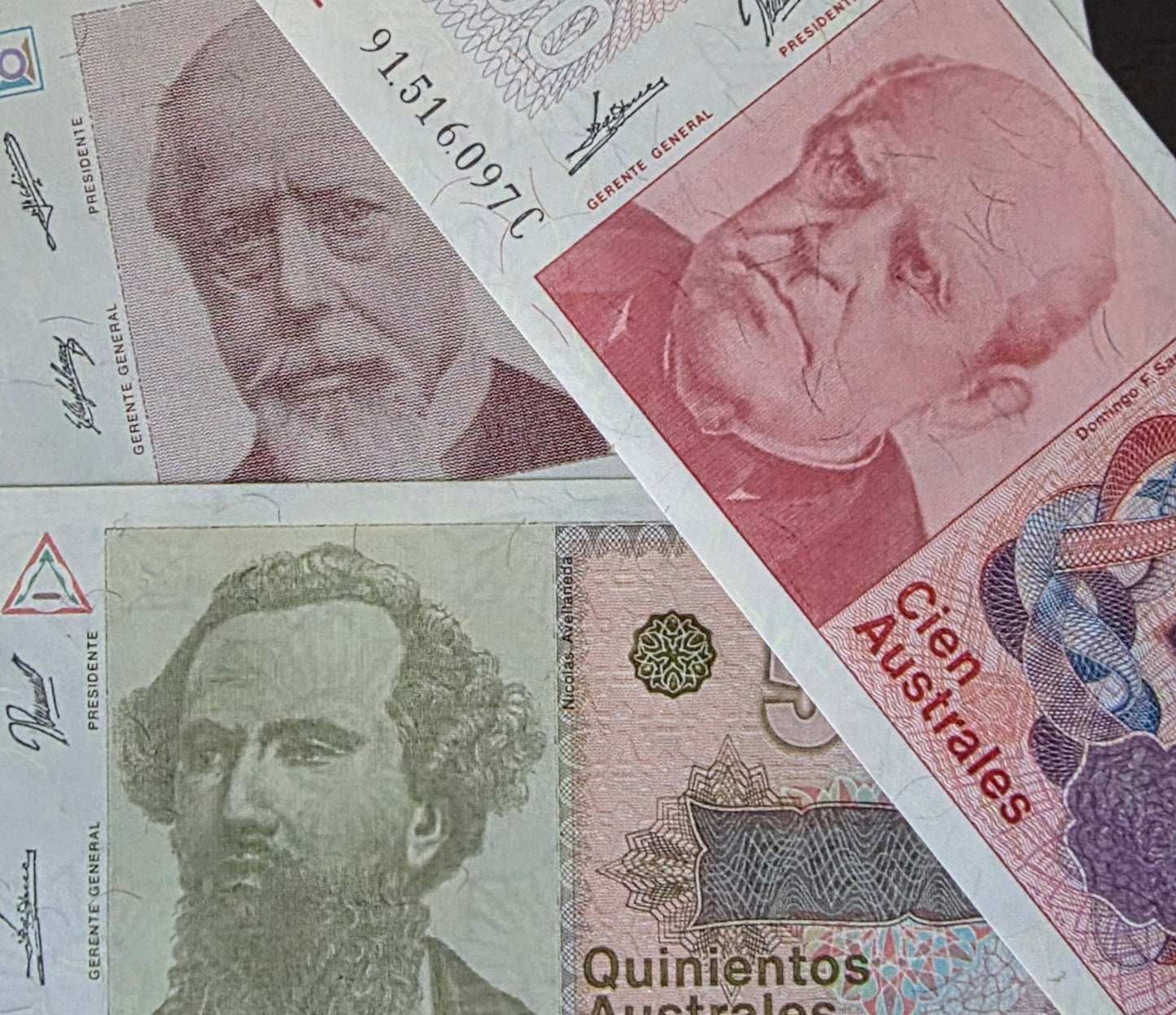 Argentina Australs set of 100, 500 and 1000  Australs 1980s Gem Uncirculated UNC (3 banknotes)