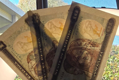 Eritrea Nakfa set of 1, 5 and 10 Nakfa 1990s Gem Uncirculated UNC (3 banknotes)