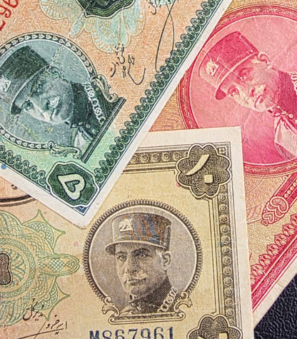 Reza Shah banknotes 5, 10 and 20 Rials 1934 Extremely rare Very Fine (VF)