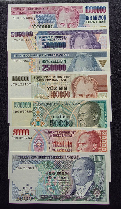 Turkey set of 10000 to one million Lira Turkey Türkiye Uncirculated UNC (Seven banknotes)