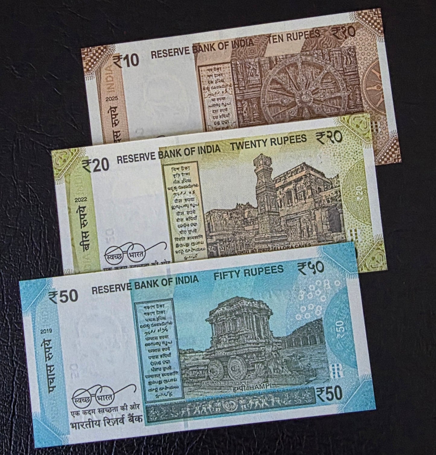 India Rupees set of 10, 20 and 50  Rupees 2020s Gem Uncirculated UNC (3 banknotes)