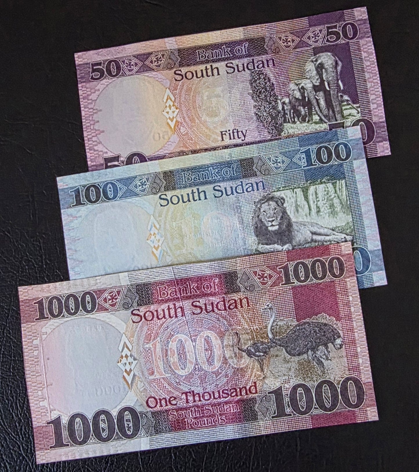 South Sudan set of 50, 100 and 1000 Pounds 2019- 2024 Gem Uncirculated UNC (3 banknotes)