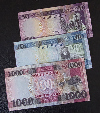 South Sudan set of 50, 100 and 1000 Pounds 2019- 2024 Gem Uncirculated UNC (3 banknotes)