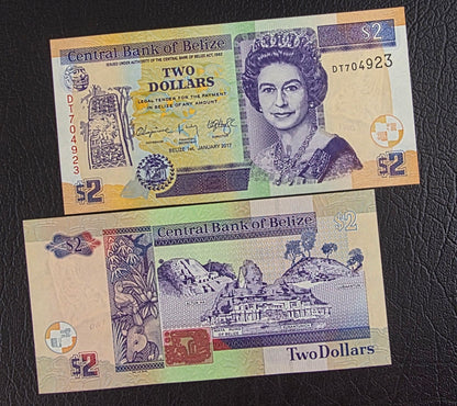 Belize 2 Dollars Uncirculated Gem UNC