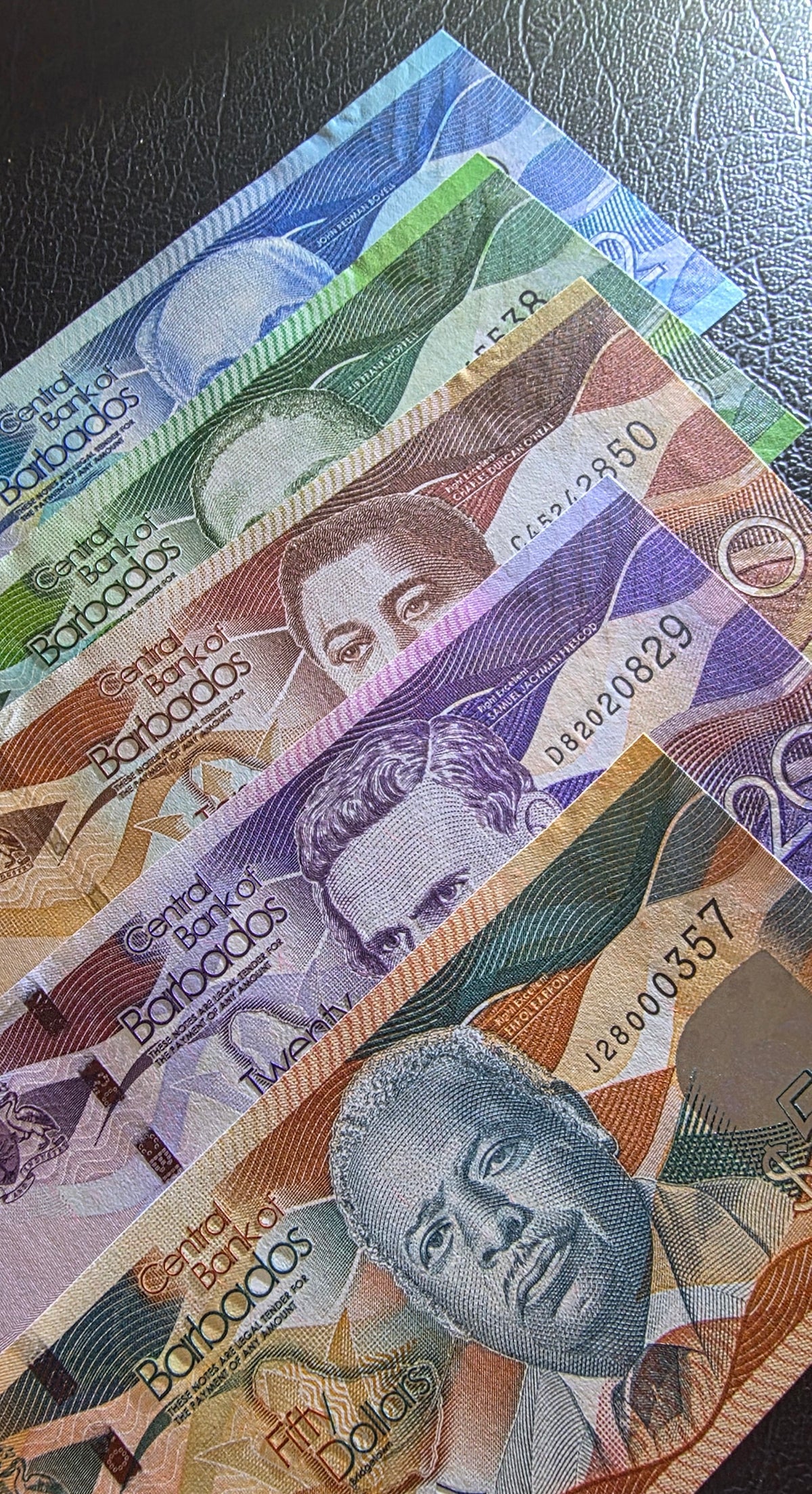 Barbados 2, 5, 10, 20 and 50 Dollars 2013 Uncirculated UNC (5 notes)