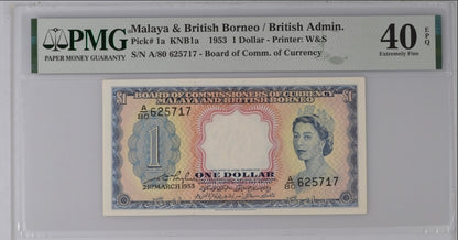 Malaya and British Borneo one Dollar 1953 Pick 1a PMG 40