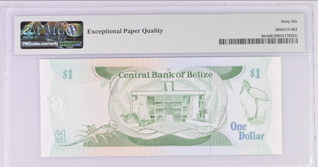 One 1 Dollar 1987 Belize PMG 66 EPQ Uncirculated Gem UNC P 46c