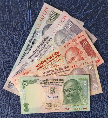 set of 5, 10, 20, 50 and 100 Rupees India Uncirculated