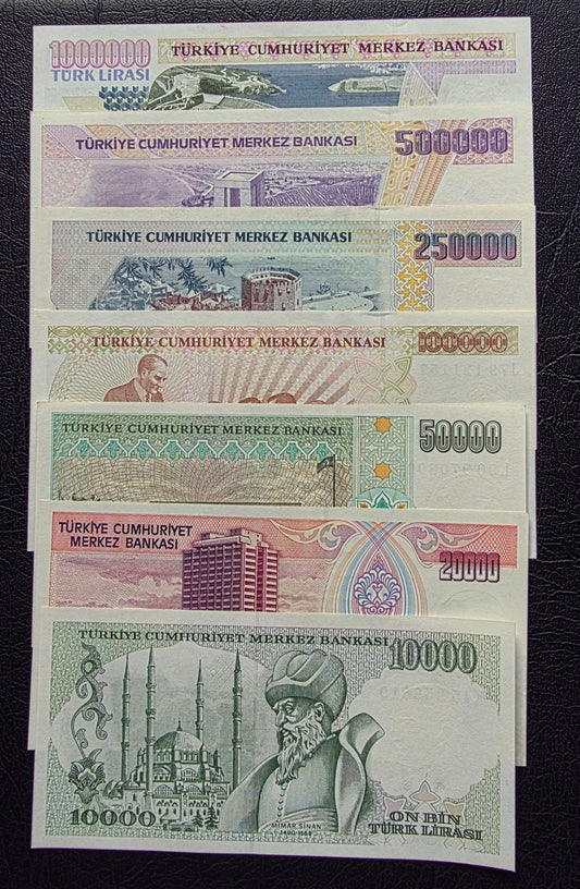 Turkey set of 10000 to one million Lira Turkey Türkiye Uncirculated UNC (Seven banknotes)