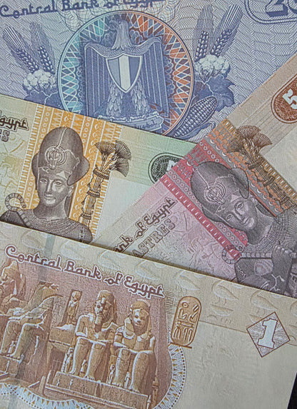 Egypt Pounds set of 25, 50 (×2) and 1 2019 Gem Uncirculated UNC (4 banknotes)