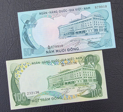Set of 1, 2, 5, 50, 100, 500 and 1000 Dong Vietnam Uncirculated UNC (7 notes)