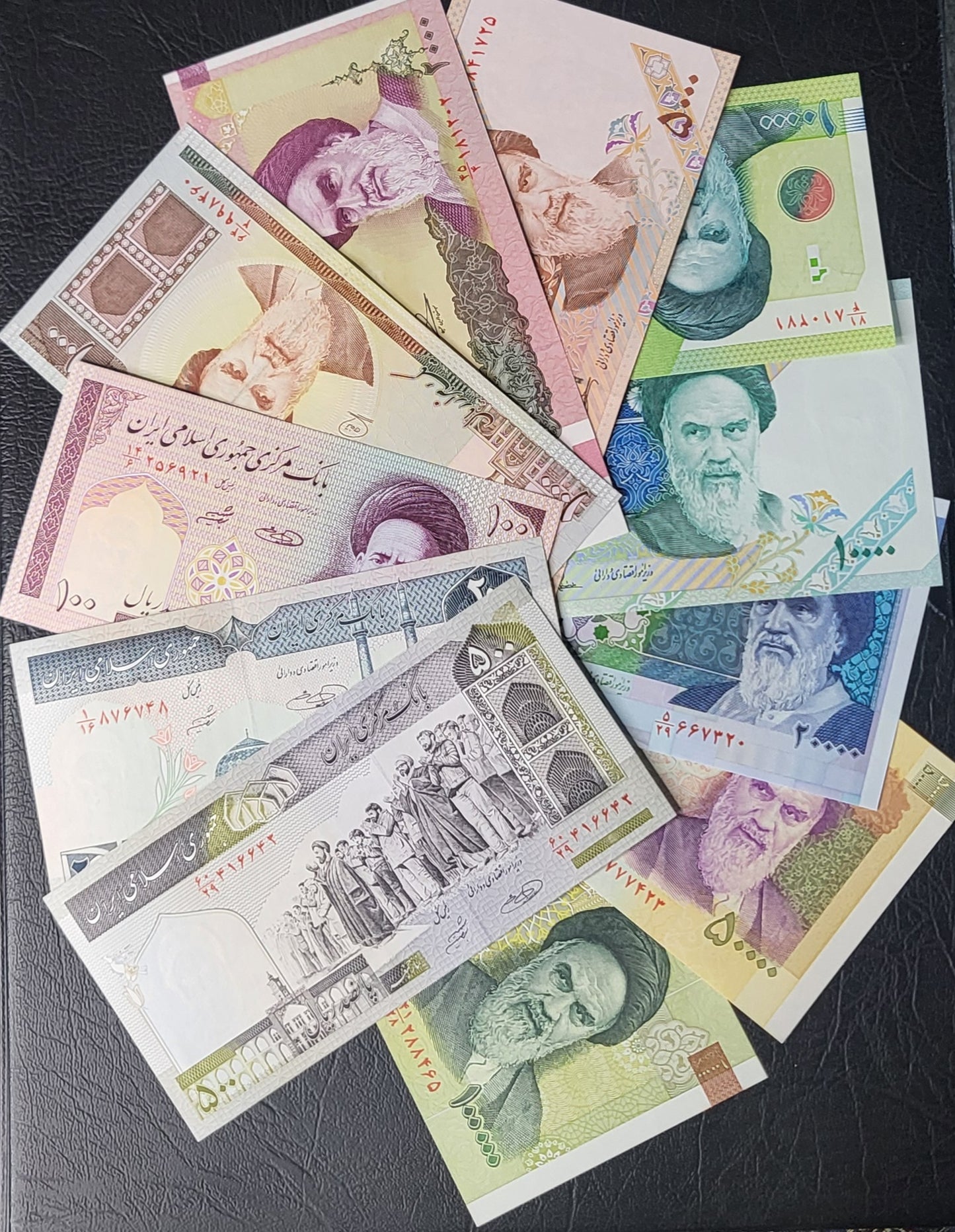 Full Set of 100, 200, 500, 1000, 2000, 5000, 10000 (2), 20000, 50000 and 100000 Rials 1985-2020 Iran Persian banknotes Uncirculated UNC Gem  (11 banknotes)