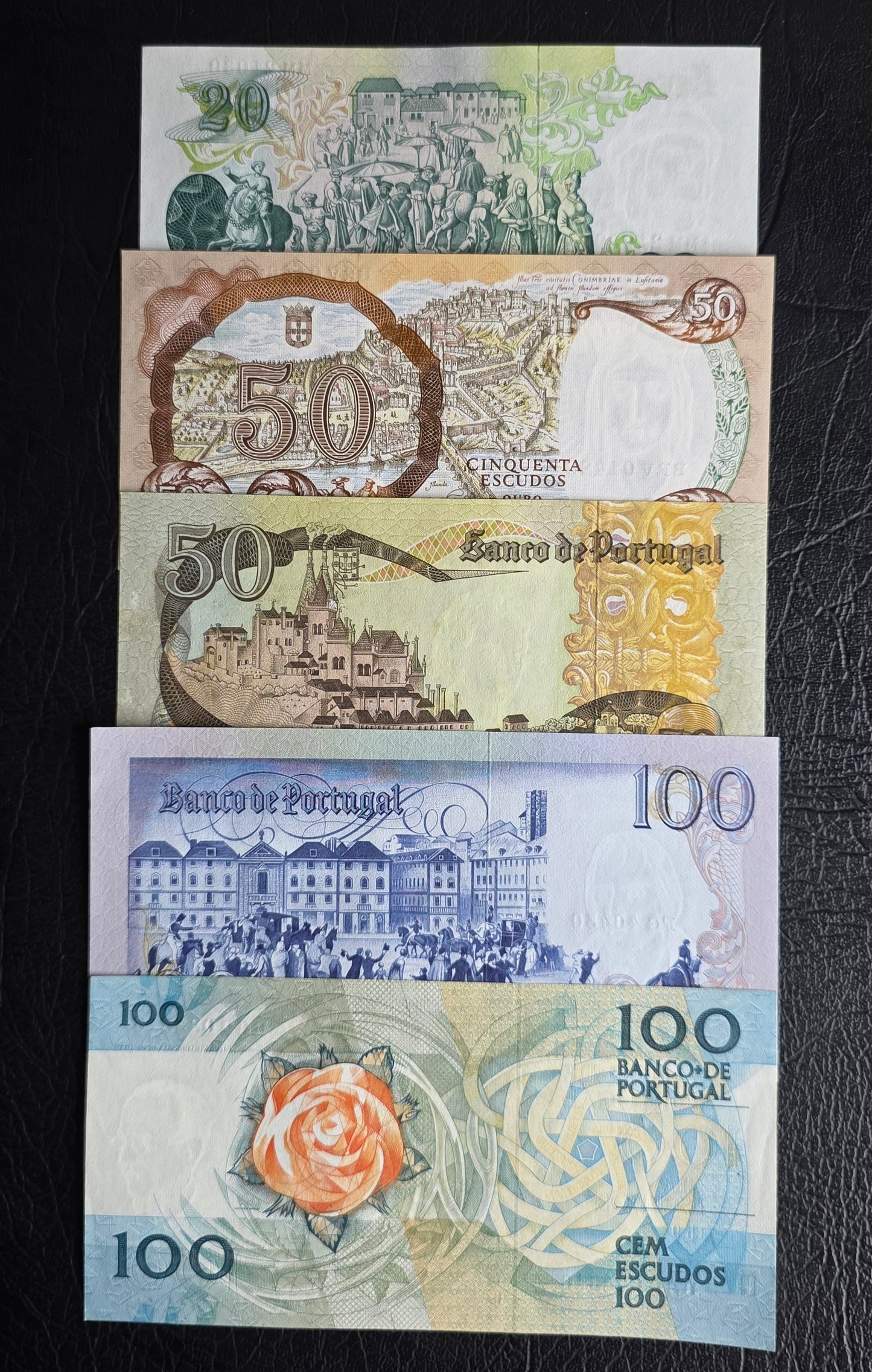 Set of 20, 50 (×2) and 100 (x2) Escudos 1964- 1985 Portugal Uncirculated UNC (Five notes)