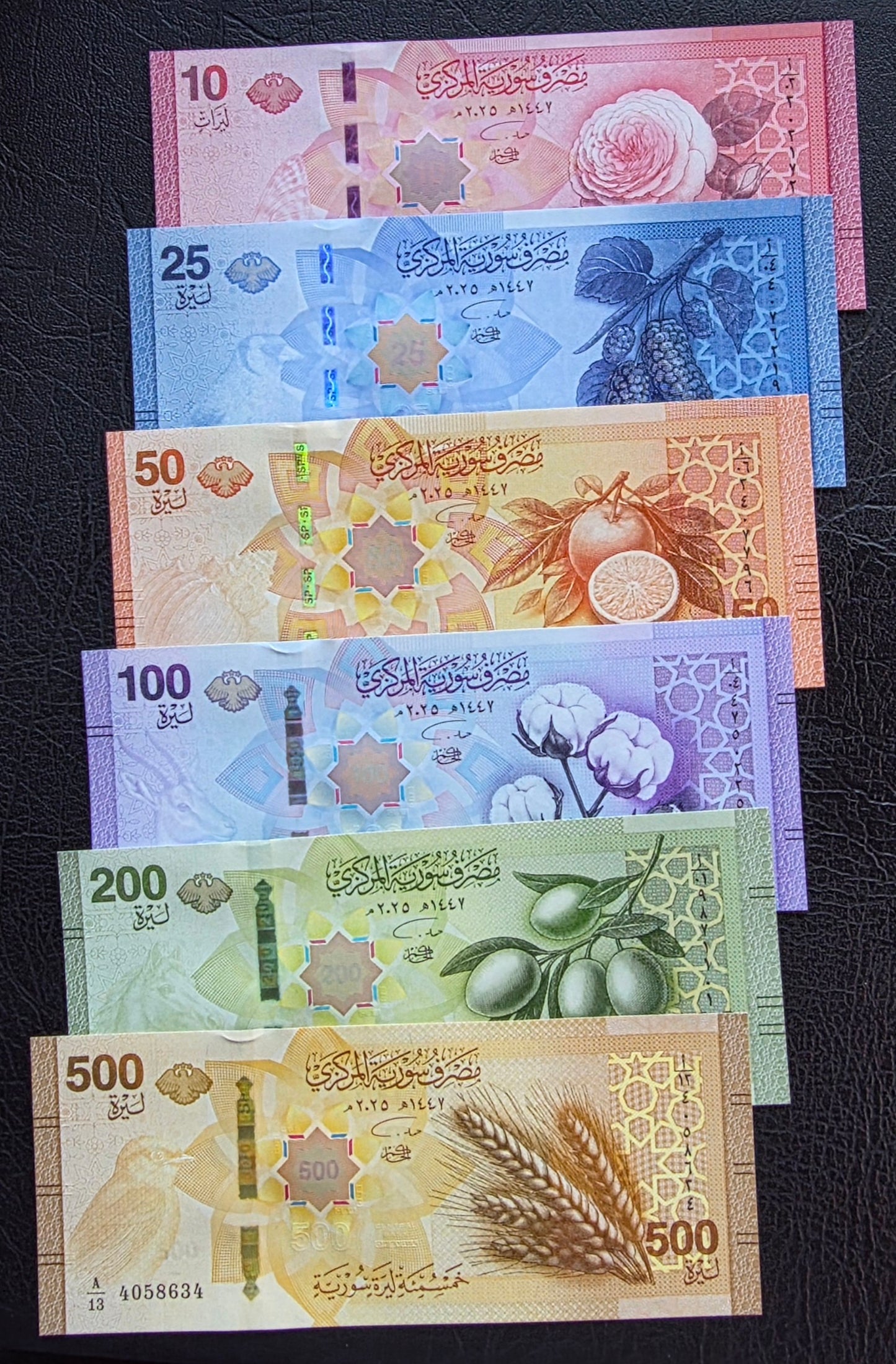 Full set of 10, 25, 50, 100, 200, and 500 Lira Pounds New Version 2025 Uncirculated UNC (six notes)
