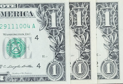 Set of one Dollar United States of America USA 1963, 1981 and 1995 UNC Uncirculated- see the description