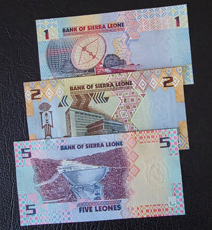 Sierra Leone Leones set of 1, 2 and 5 Leones 2022 Gem Uncirculated UNC (3 banknotes)