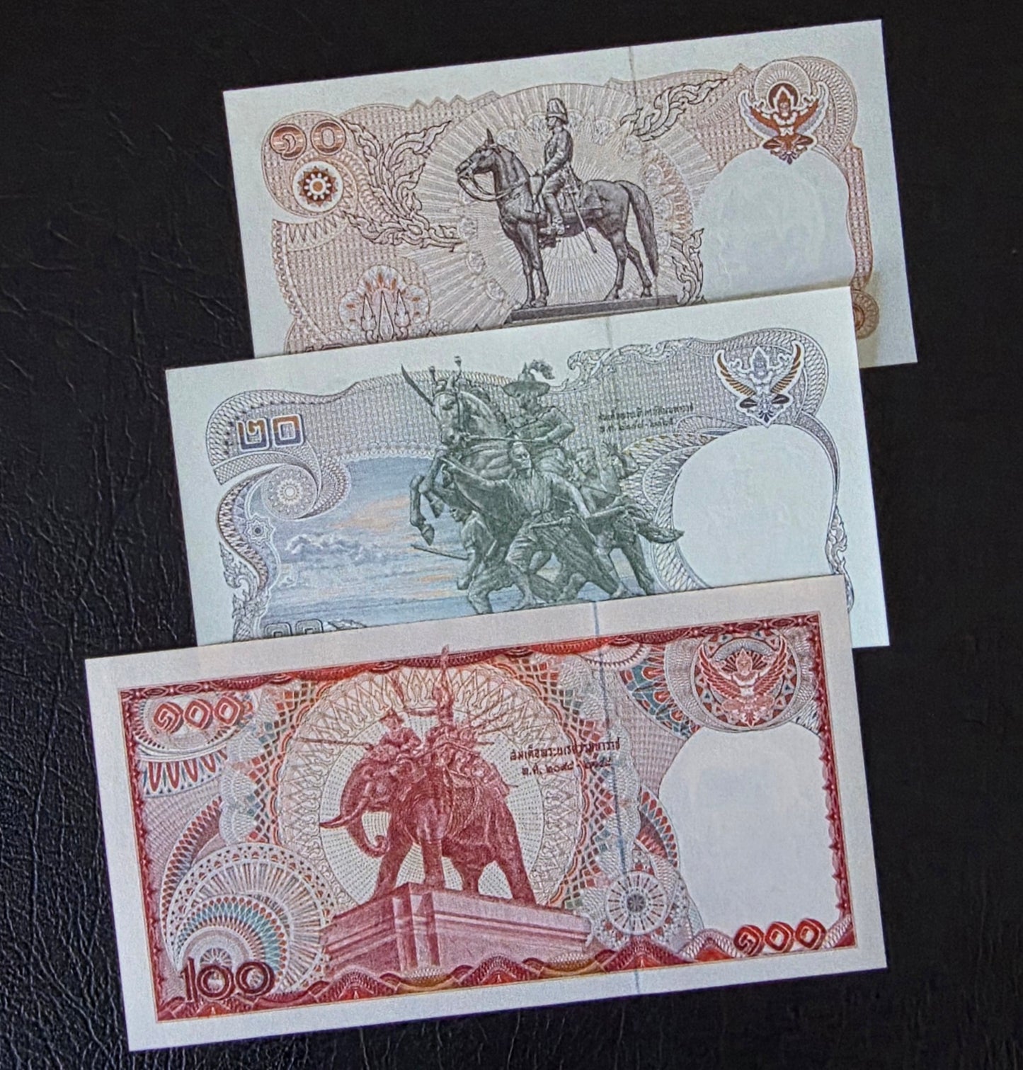 Thailand Baht set of 10, 20 and 100 1980s Gem Uncirculated UNC (3 banknotes)