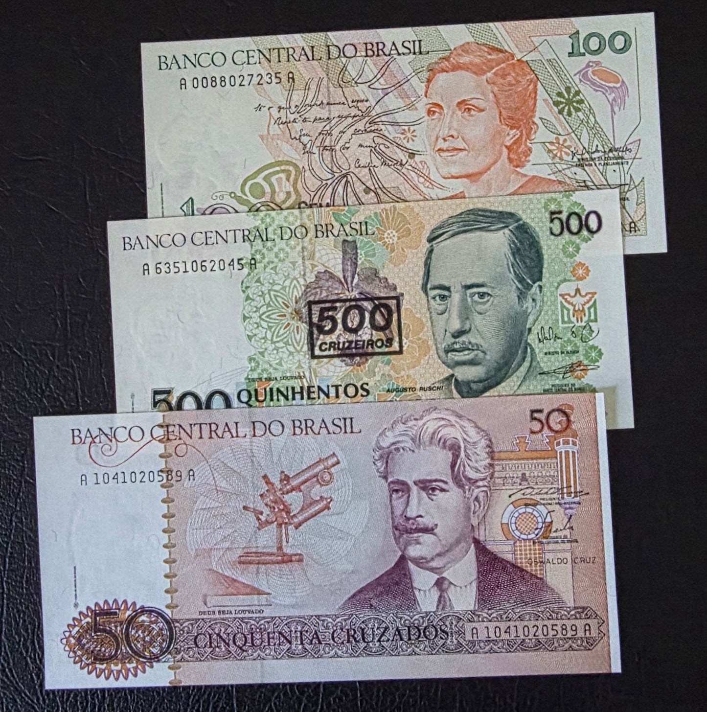 Brazil Cruzeiros set of 50, 100, and 500 Cruzeiros 1990s Gem Uncirculated UNC (3 banknotes)