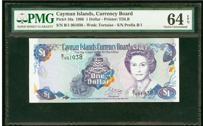 $1 Dollar 1996 Cayman Islands Pick 16a PMG 64 EPQ Choice UNC