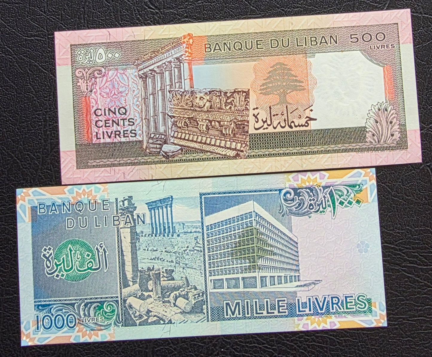Lebanon set of 500 and 1000 Livres 1988- 1991 Gem UNC (2 banknotes)