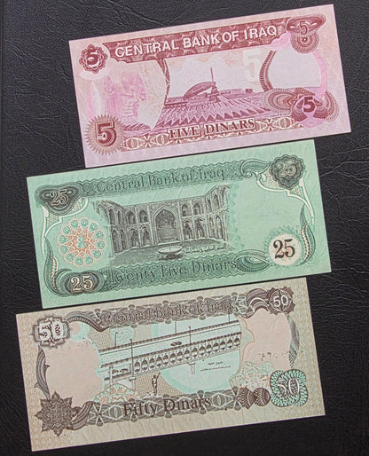 Iraq set of 1/2, 1/4, 1, 5, 25, 50, 100 and 250 Dinars 1980- 1995 Uncirculated (UNC)