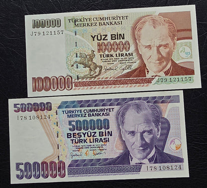 Turkey set of 10000 to one million Lira Turkey Türkiye Uncirculated UNC (Seven banknotes)