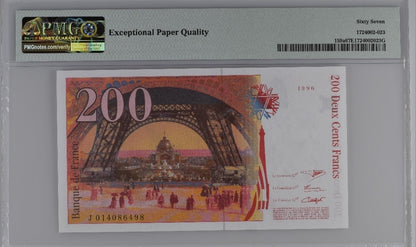 200 Francs 1995- 1996 France P 159c  Eiffel Uncirculated PMG 67 EPQ P 159a